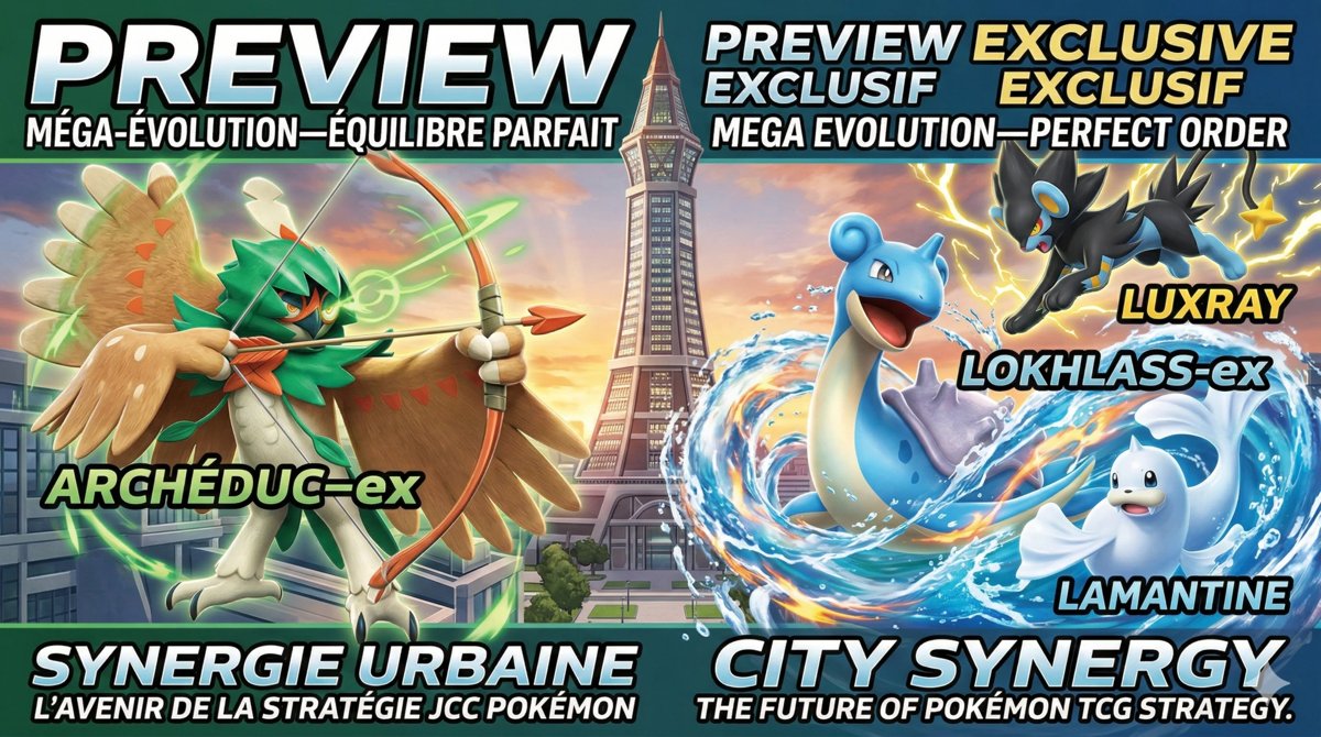 Imagen de portada del artículo: ¡Descubre en exclusiva las nuevas cartas de la expansión Megaevolución-Equilibrio Perfecto de JCC Pokémon: Decidueye ex, Lapras ex, Dewgong y la carta de Estadio Ciudad Luminalia. ¡Lanzamiento en marz